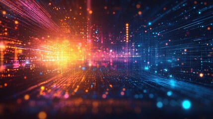 Poster - an abstract technology background featuring a vibrant array of colored optical fibers, creating a vi