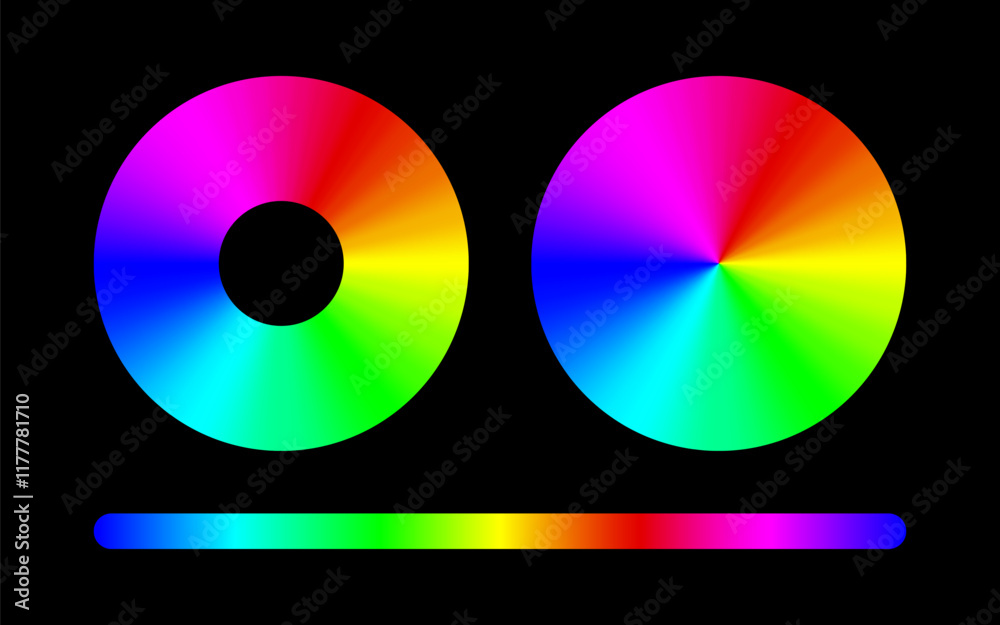 Rgb color circle on black background, rainbow, color light circle, fade ...
