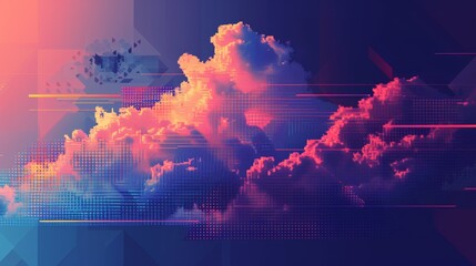 Poster - Geometric pixel art cloud formation digital space abstract artwork vibrant colors aesthetic viewpoint