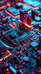 Poster - Intricate computer chip pathways high-tech lab macro photography futuristic environment close-up view technology concept
