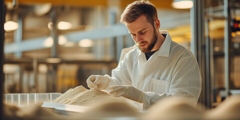 Aufkleber - A focused professional examines a sample in a clean lab environment. This image represents quality control in manufacturing. The mood is serious and scientific. AI