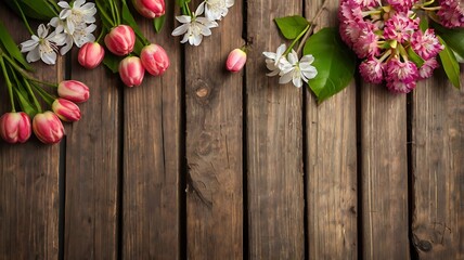 Sticker -  flowers on a  wooden table