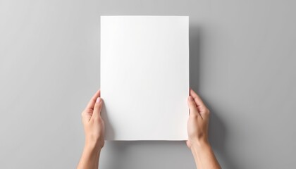 Fototapete - Photorealistic A4 paper mockup held by hands, emphasizing crisp edges and smooth texture, minimal background