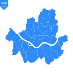 Wall Mural - Blue map of Seoul isolated on white background. Vector illustration eps10.	
