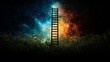 © Sam - A solitary ladder rises from a field of flowers into a colorful cosmic sky.
