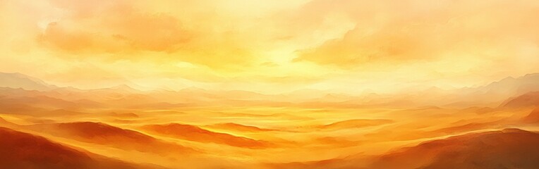 Poster - Sunset over rolling hills with vibrant watercolor effects showcasing the beauty of nature and serenity in the evening light