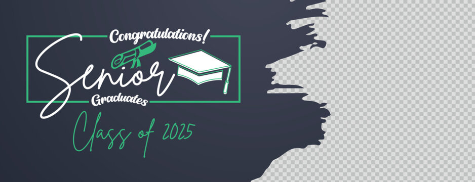 Senior Class Of 2025 Invitation Card Template. Congratulations on Graduation 2025 with Academic Cap. Congratulations graduate greeting ceremony background design