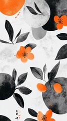 Aufkleber - Spring-inspired minimalist illustration featuring monochrome flowers and abstract shapes
