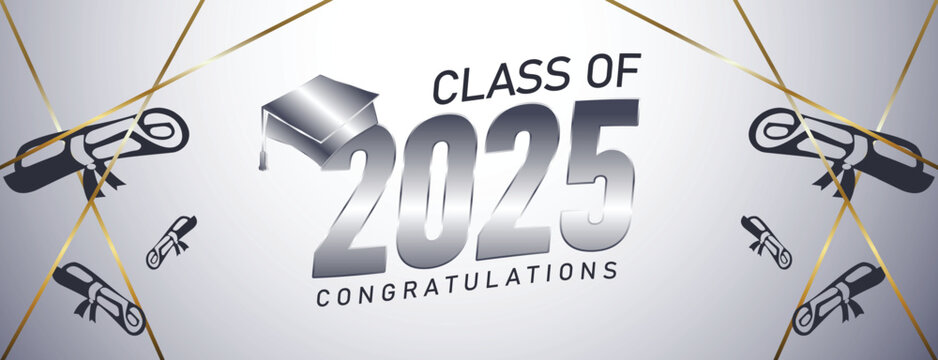 Senior Class Of 2025 Invitation Card Template. Congratulations on Graduation 2025 with Academic Cap. Congratulations graduate greeting ceremony background design