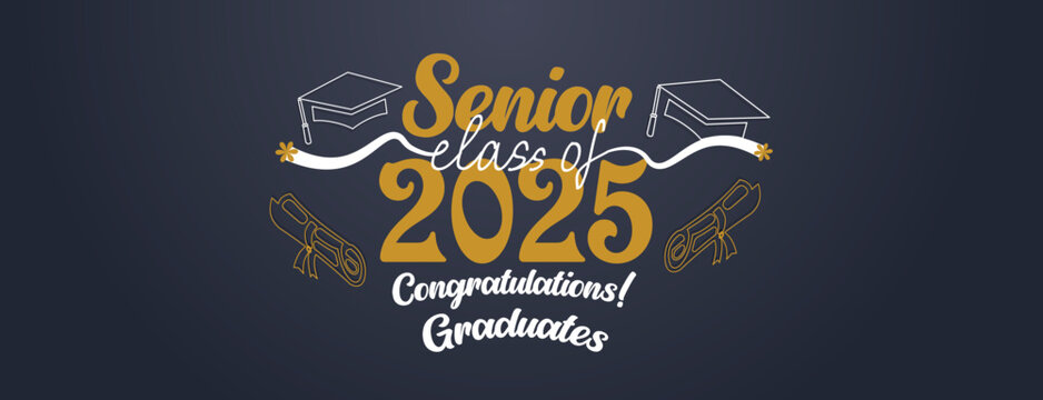Senior Class Of 2025 Invitation Card Template. Congratulations on Graduation 2025 with Academic Cap. Congratulations graduate greeting ceremony background design