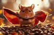 © Erich - Superhero hamster wearing cape standing on seeds with falling leaves