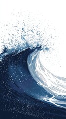 Leinwandbilder - Halftone design featuring ocean blue wave with dynamic motion and splashes against a white background