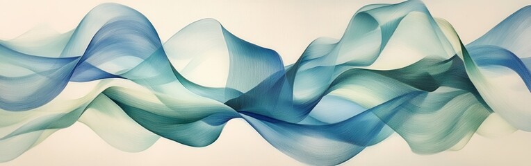 Poster - Delicate flowing ribbons of pencil strokes create an ethereal wave in soft shades of blue and green