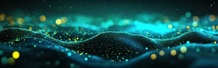 Poster - Vivid bokeh effect with neon blue lights creating a dreamy and enchanting atmosphere at night
