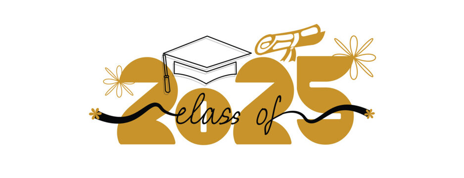 Senior Class Of 2025 Invitation Card Template. Congratulations on Graduation 2025 with Academic Cap. Congratulations graduate greeting ceremony background design