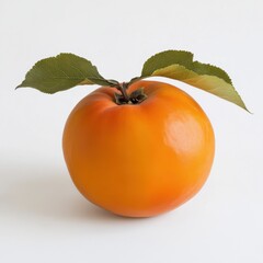 Aufkleber - Fresh persimmon with smooth orange skin and green leaves on a white background ready for culinary use and enjoyment
