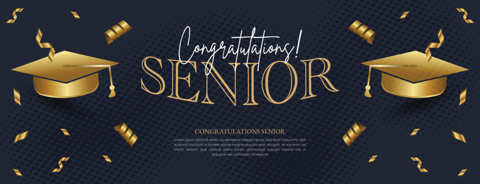 Senior Class Of 2025 Invitation Card Template. Congratulations on Graduation 2025 with Academic Cap. Congratulations graduate greeting ceremony background design