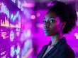 © Boris - Smart intelligent and self confident black female Business analyst viewing financial market data on a dashboard on screen