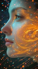 Aufkleber - Serene woman's face blending with vibrant colors and swirling patterns in an ethereal backdrop