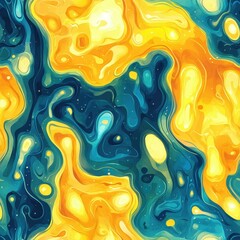 Fototapete - Colorful abstract watercolor doodle art with radiant blue and yellow hues for creative inspiration