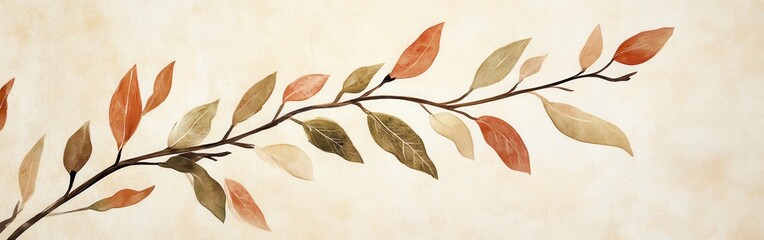 Poster - Natural design featuring branches with autumn leaves in warm, earthy tones against a soft background