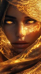 Aufkleber - Mystical visualization capturing the enchanting essence of a woman's face with glowing golden details