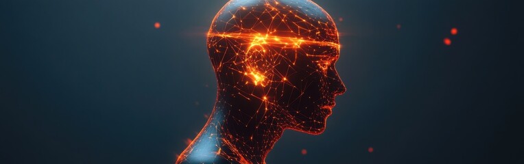 Leinwandbilder - mystical profile of a man's head illuminated by glowing connections representing thoughts and ideas