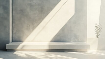 Aufkleber - Minimalist concrete wall with soft light and shadow creating a serene atmosphere in a modern interior space