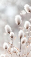Poster - Soft white bokeh background with delicate fluffy plants glowing in gentle light
