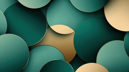 Fototapete - Geometric design featuring overlapping circles in teal and gold tones with a modern aesthetic