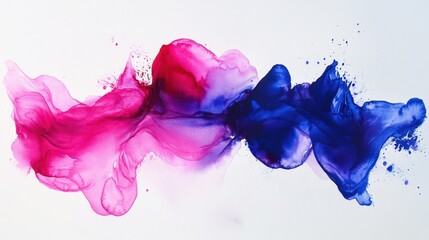 Poster - Colorful abstract swirl of fuchsia and royal blue on a white background showcasing bold and vibrant fluid art