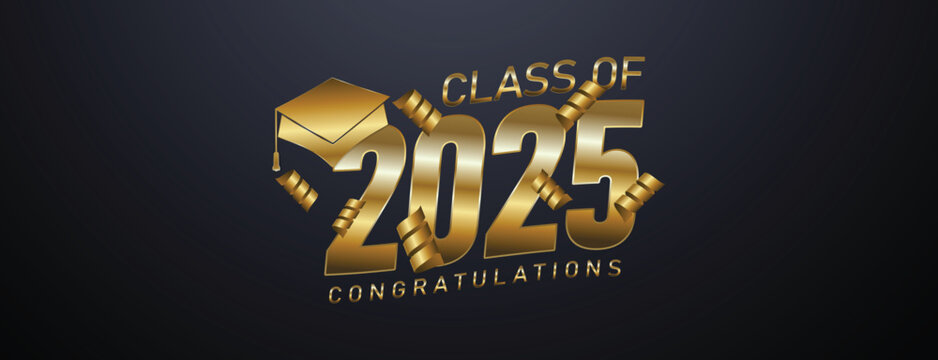 Senior Class Of 2025 Invitation Card Template. Congratulations on Graduation 2025 with Academic Cap. Congratulations graduate greeting ceremony background design