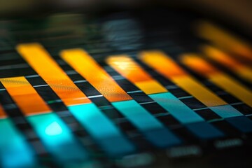 Poster - Abstract financial data is represented by colorful bars on a digital screen