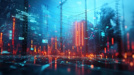 Poster - an abstract technology background featuring a vibrant array of colored optical fibers, creating a vi