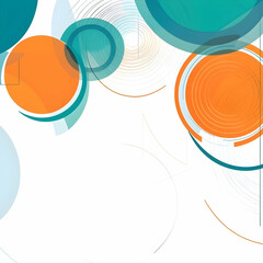 Poster - Abstract background with colorful circles and lines, white background, simple shapes, orange, blue, teal, and green colors, geometric design.