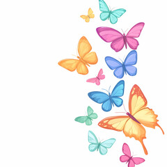 Poster - Vector illustration of colorful butterflies flying in the air, simple flat style, white background, cute cartoon design, simple lines
