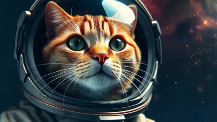 Wall Mural - curious ginger tabby cat astronaut exploring the galaxy