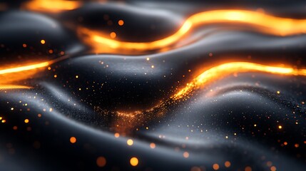 Abstract Glowing Waves Highlighting Dynamic Black Orange Texture Background