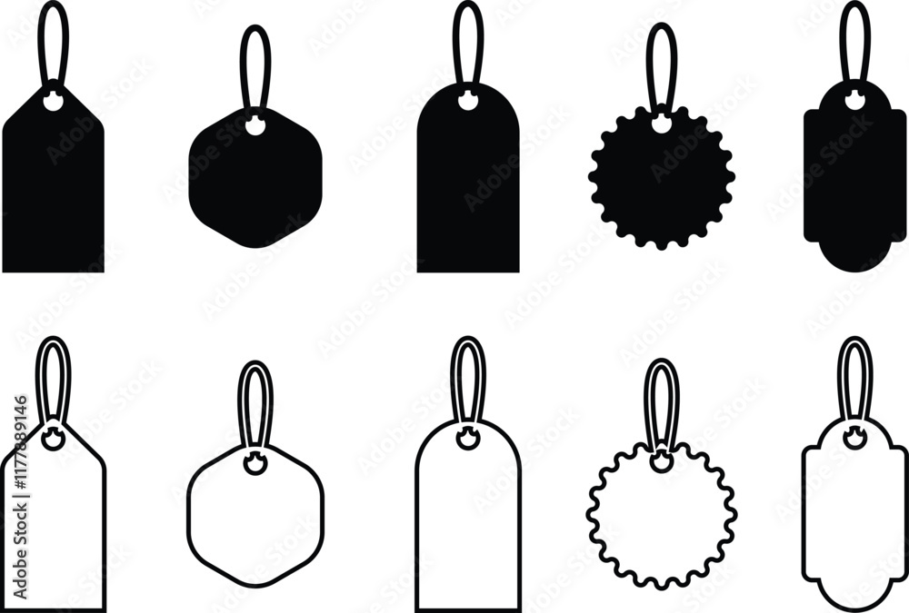Price tag, label icon in flat line set. paper price, blank product ...