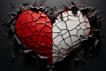 Poster - Artistic representation of a paper broken heart with shadows, textures, and contrasting colors