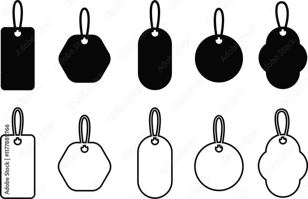 Price tag, label icon in flat line set. paper price, blank product ...
