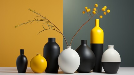Poster - A feast of light and shadow  exploring ambiguity in yellow and grey s playful dance of shapes