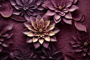 Poster - Modern linear flower design in burgundy  exploring thickness and shades for a fresh aesthetic