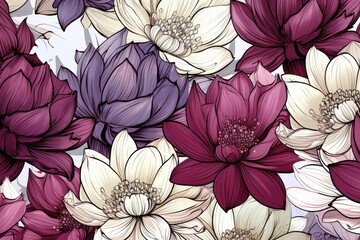 Poster - Modern line art  elegant burgundy flowers with varied line thickness and shades for a chic design