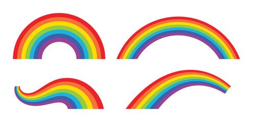 Wall Mural - Rainbow vector illustration set. Vector illustration of rainbow icon. Different shaped colorful rainbow collection isolated on white background.