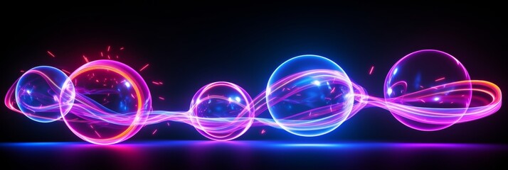 Poster - Vibrant glowing spheres  a sparkling display of blue, purple, and orange on a dark canvas