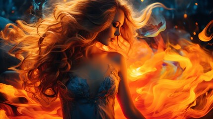 Poster - Dynamic colorful light flares against a dark background for enhanced movement and depth