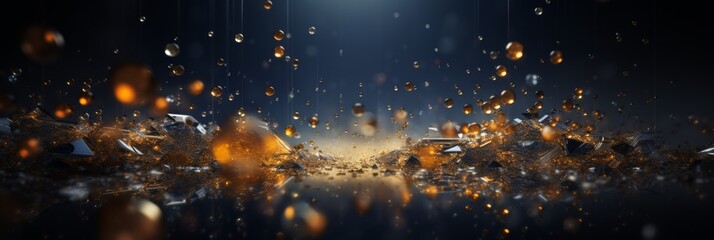 Poster - Colorful light flares and molecular motion effects on a dark background in marsh and orange hues