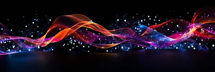 Poster - Dynamic light flares on dark backdrop  vibrant motion effects in shades of marsh and orange