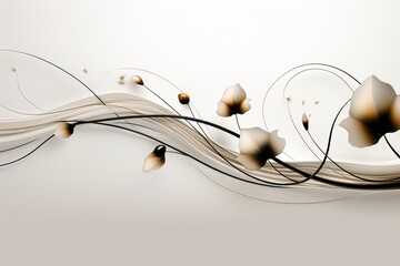 Poster - Elegant minimalist card design featuring flowing lines and flower shapes with buds for text